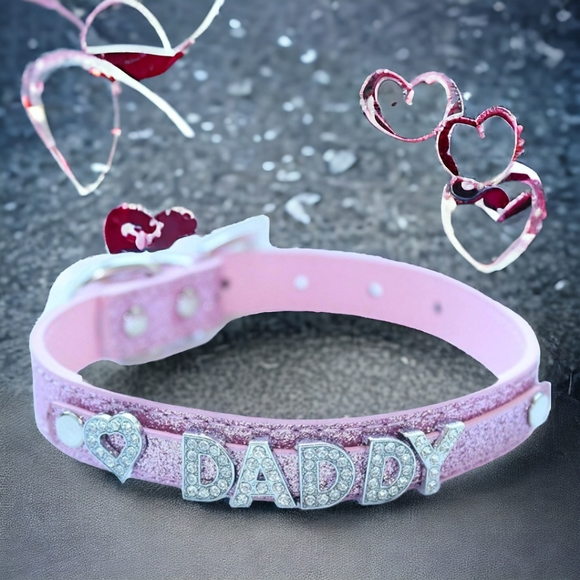 🐾 Pink Leather Collar, Daddy's Princess, Small - Picture 1 of 4